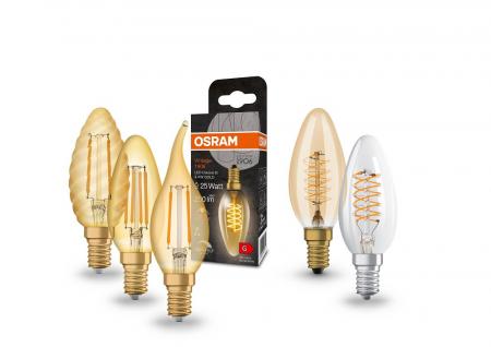 Osram E14 VINTAGE Filament LED Lampe in Kerzenform 1,5W wie 12W extra warmweißes Licht sehr dekorativ