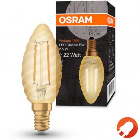 Osram E14 LED Kerzenlampe Classic VINTAGE 1906 gedrehte Form 2,5W wie 22W 2400K extra warmweißes Licht