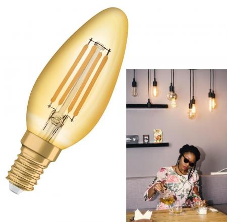 Osram E14 LED Lampe VINTAGE 1906 4W wie 35W Filament in Kerzenlampe extra warmweißes Licht