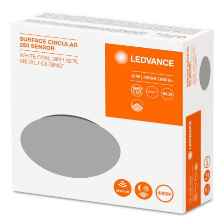 LEDVANCE Surface Circular 250 SENSOR LED Decken-/Wandleuchte IP44 13W 4000K neutralweißes Licht - Feuchtraumgeeignet