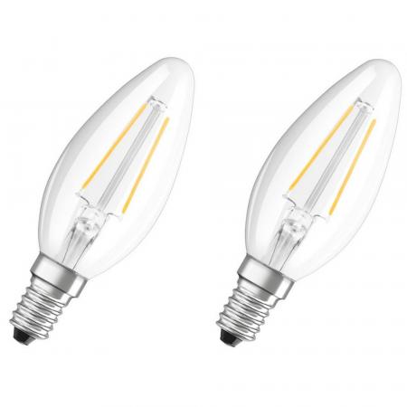 2er Pack OSRAM Klare E14 LED Filament Kerze 2,5W Ersatz für 25W warmweiß