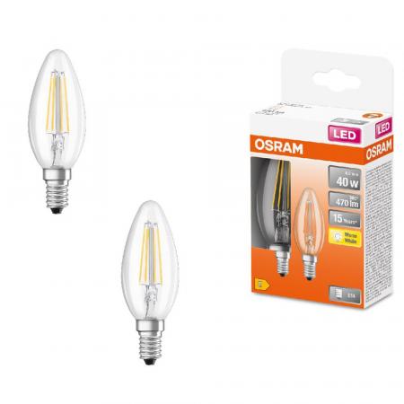 2er Pack OSRAM LED E14 Filament Kerze klar 4W Ersatz für 40W warmweißes Licht