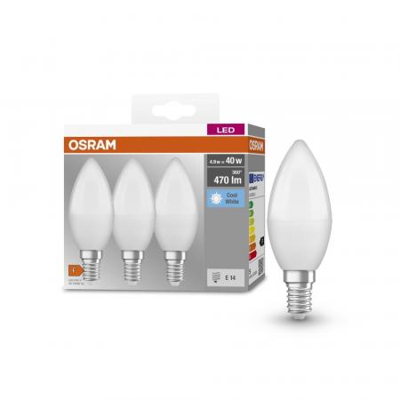 3er Sparpack OSRAM LED BASE E14 Kerze matt 5W wie 40W neutralweiß HeatSink