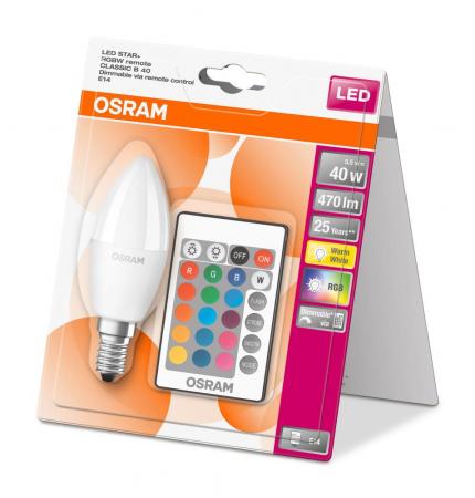 OSRAM E14 LED Kerzenleuchtmittel Fernbedienung Farbwechsel dimmbar 4,9W wie 40W warmweiß