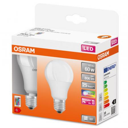 2er Pack Farbwechsel OSRAM LED E27 Leuchtmittel mit Fernbedienung & dimmbar wie 60 Watt RGBW Farbwechsel