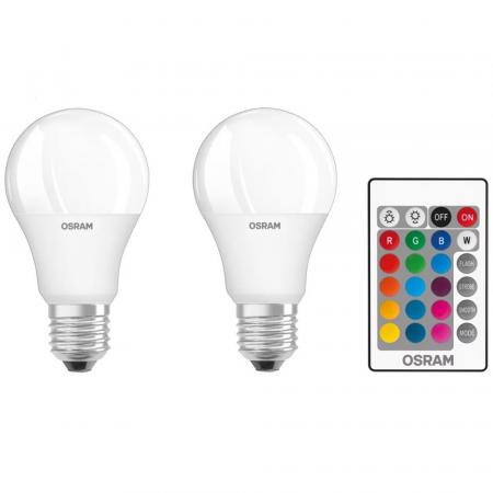 2er Pack Farbwechsel OSRAM LED E27 Leuchtmittel mit Fernbedienung & dimmbar wie 60 Watt RGBW Farbwechsel