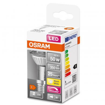 OSRAM Superstar E14 PAR16 LED Reflektor 4,8W wie 50W Dimmbar 36°-Ausstrahlwinkel Ra90 warmweisses Licht CRI90 hohe Farbwiedergabe