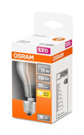 OSRAM LED Leuchtmittel mit Standard E27 Gewinde RETROFIT matt 1,5W wie 15W angenehm warmweißes Licht