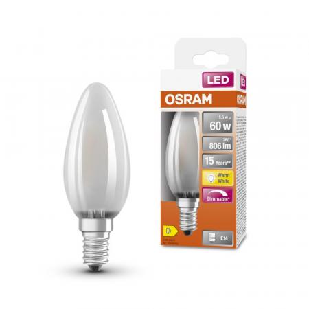 OSRAM E14 LED Kerzen-Lampe dimmbar matt 5,9W wie 60W warmweiße Wohnungsbeleuchtung Kronleuchterlicht