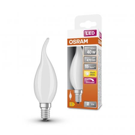 OSRAM E14 LED Windstoßlicht Kerzenform matt dimmbar 4W wie 40W warmweißes Licht