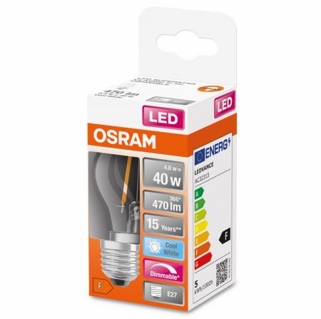 OSRAM E27 LED Leuchtmittel Tropfenform FILAMENT klar dimmbar 4,8W wie 40W neutralweißes Arbeitslicht