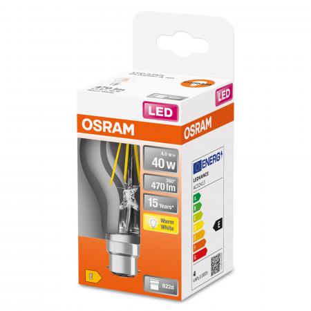 OSRAM LED Glühbirne B22d Bajonett Filament 4W wie 40W warmweiß