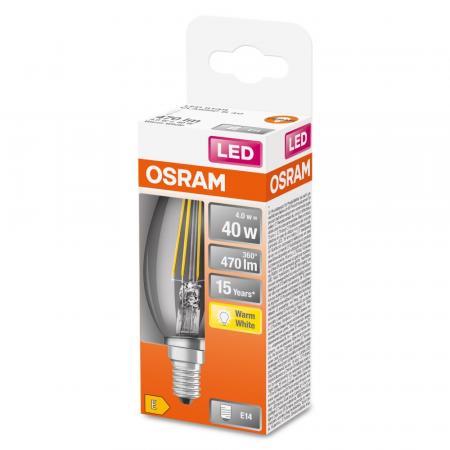 OSRAM E14 LED Kerzen Lampe STAR FILAMENT klar 4W wie 40W warmweißes Licht