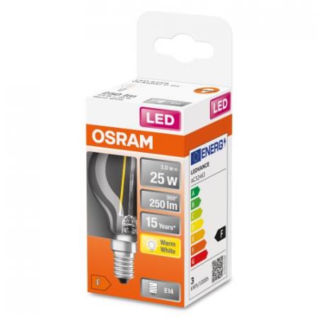 OSRAM E14 LED Leuchtmittel FILAMENT klar Retrostyle 2,5W wie 25W warmweiße Wohnraumbeleuchtung