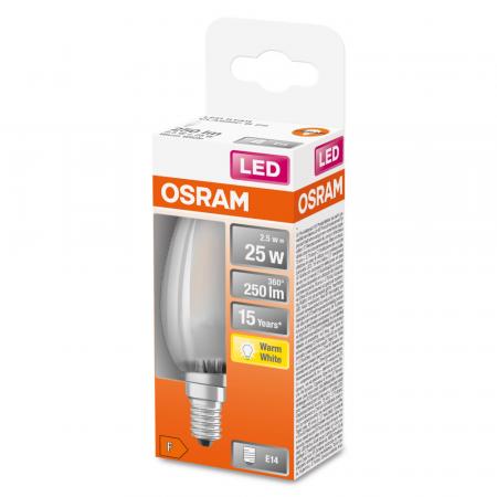 OSRAM E14 LED Kerzenlampe STAR RETROFIT matt 2,5W wie 25W warmweißes Licht für schmale Leuchten