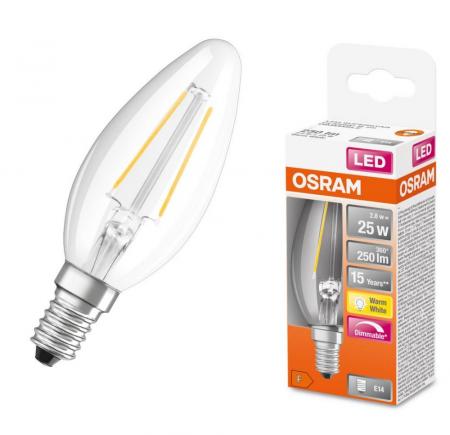 OSRAM E14 LED SUPERSTAR FILAMENT Kerzen Lampe klar dimmbar 2,8W wie 25W warmweißes Licht