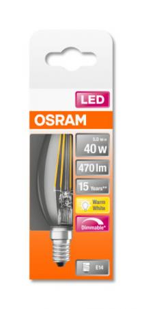 OSRAM E14 LED SUPERSTAR FILAMENT Lampe klar dimmbar Kerzenform 4,8W wie 40W warmweißes Licht