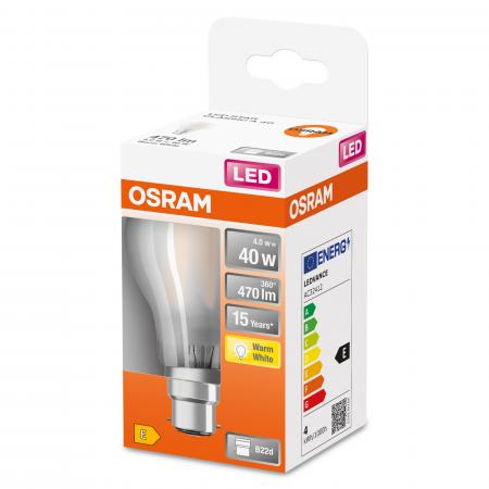 OSRAM LED Glühbirne B22d matt 4W wie 40W warmweißes Licht für Designerlampen