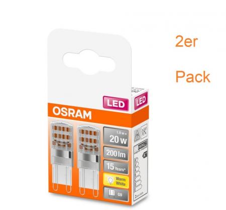 2er Pack OSRAM LED PIN G9 Stiftsockel 1,9W wie 20W warmweißes Licht