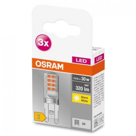 3er Pack OSRAM LED PIN mit G9-Sockel 2,6W wie 30 Watt warmweißes Licht