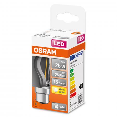 OSRAM B22d Bajonettsockel LED Filament Glühbirne 2,5W wie 25W warmweißes Licht