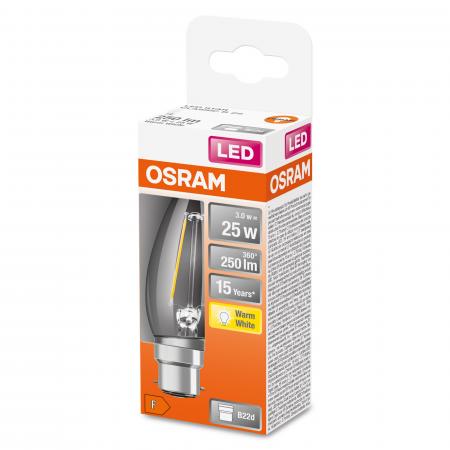 OSRAM LED Filament Glühbirne B22d 2,8W wie 25 warmweißes Licht -  Bajonettsockel