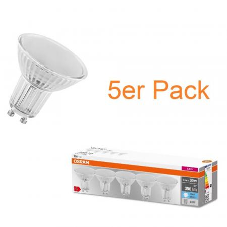 5er Pack OSRAM LED BASE GU10 PAR16 36° Ausstrahlwinkel 4,3W wie 30W neutralweißes Licht