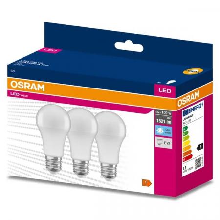 3er Sparpack helle OSRAM E27 Value Classic LED Lampe matt 13W wie 100W 4000K