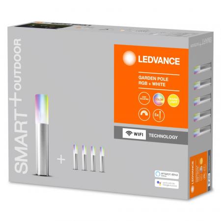 LEDVANCE SMART+ WiFi Garden Pole Lichterkette RGBW Edelstahl 5-flammig Basisiset