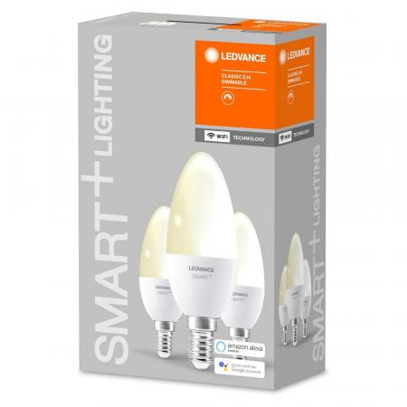 3er Pack LEDVANCE SMART+ Classic E14 Kerze Leuchtmittel dimmbar 5W warmweiss