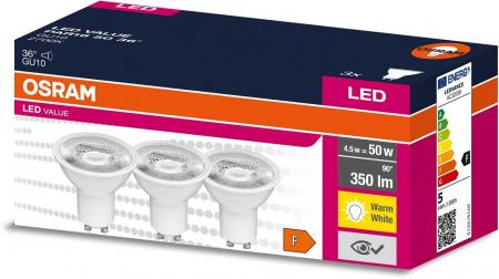 3er Pack OSRAM GU10 LED Strahler PAR16 36° Abstrahlwinkel 4,5W wie 50W 2700K warmweißes Licht schmaler Lichtkegel