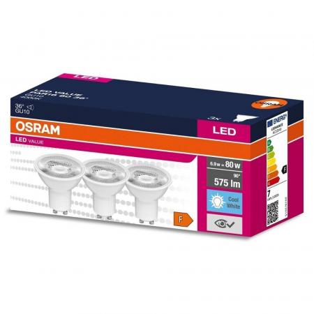 3er Pack OSRAM GU10 LED Strahler PAR16 36° Abstrahlwinkel 6,9W wie 80W 4000K neutralweißes Licht schmaler Lichtkegel