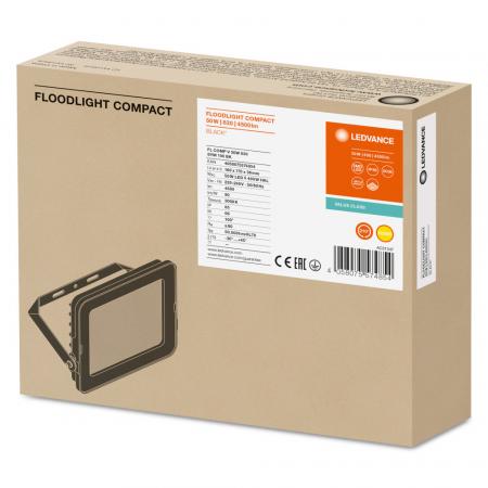 LEDVANCE Kompakter LED Fluter 50W 4000K universalweißes Flutlicht IP65 in Schwarz