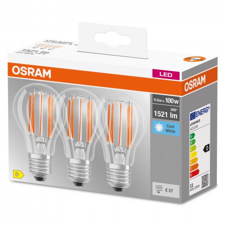 3er Pack OSRAM LED BASE Filament E27 Glühlampe 11W wie 100W neutralweißes Licht