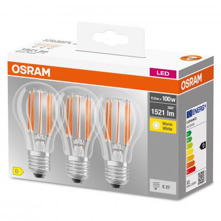 3er Pack OSRAM LED BASE Filament E27 Lampe 11W wie 100W warmweiß