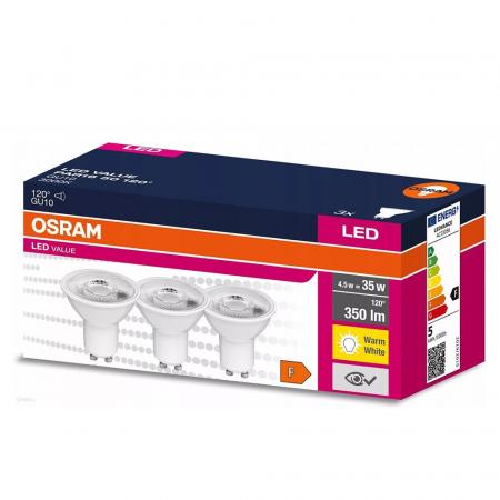 3er Pack OSRAM GU10 LED Strahler PAR16 120° Abstrahlwinkel 4,5W wie 50W 3000K Warmweiß - breiter Abstrahlwinkel