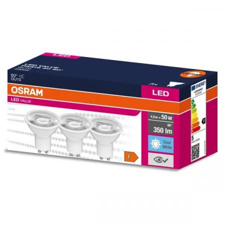 3er Pack OSRAM GU10 LED Strahler PAR16 60° Abstrahlwinkel 4,5W wie 50W 4000K neutralweiß - aus weißem Kunststoff