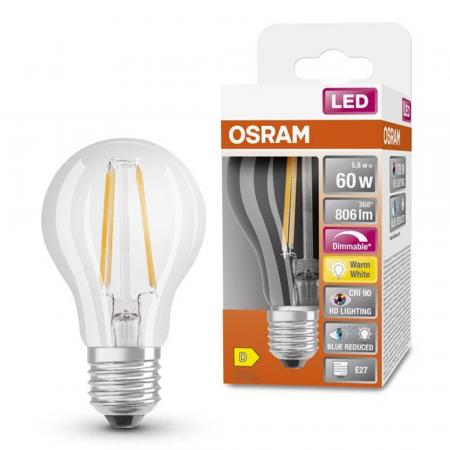 OSRAM E27 LED SUPERSTAR PLUS HD LIGHTING Leuchtmittel klar dimmbar 5,8W wie 60W warmweißes Licht 2700K 90 Ra