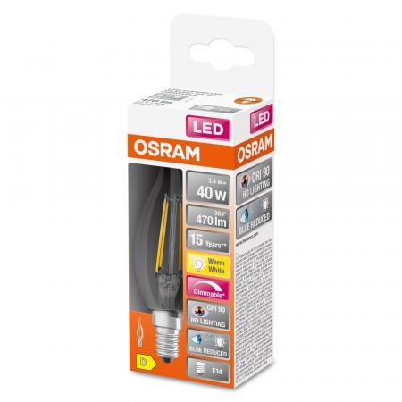 OSRAM E14 LED Kerzenlampe Superstar Plus HD LIGHTING Windstoßlicht Filament klar 3,4W wie 40W dimmbar warmweiß Ra90