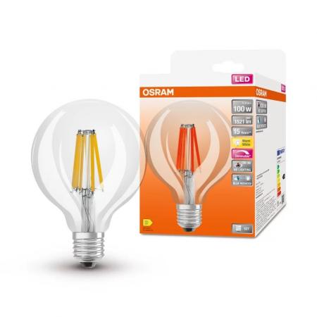 OSRAM Leistungsstarke E27 Globe 95 LED Glühbirne klar dimmbar 11W wie 100W warmweißes Licht 2700K