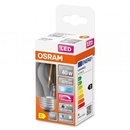 OSRAM E27 LED Lampe SUPERSTAR PLUS HD LIGHTING Tropfenform klar dimmbar 3,4W wie 40W neutralweißes Licht & hohe Farbwiedergabe