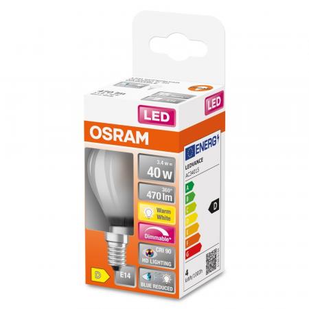 OSRAM E14 LED Lampe SUPERSTAR PLUS HD LIGHTING Tropfenform matt dimmbar 3,4W wie 40W warmweißes Licht & hohe Farbwiedergabe
