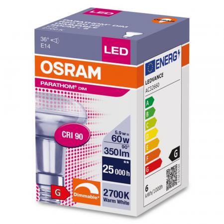 OSRAM E14 PARATHOM R50 LED Reflektor Lampe dimmbar 36° 5.9W wie 60W 2700K warmweiß, sehr hohe Farbwiedergabe - Aktion: Nur noch angezeigter Bestand verfügbar