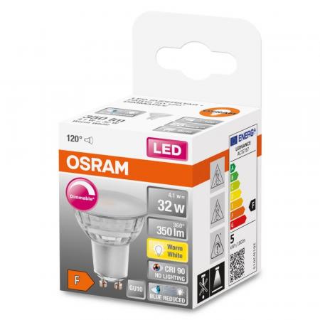Osram GU10 LED Strahler Superstar Plus PAR16 HD LIGHTING 120° dimmbar 2700K 4,1W wie 32W CRI90  - sehr gute Farbwiedergabe