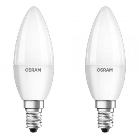 2er Pack OSRAM E14 LED Base Classic Lampen Kerzenform matt 4,9W wie 40W warmweißes Licht