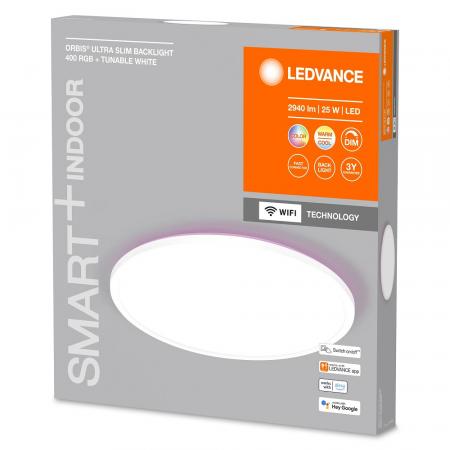 LEDVANCE WiFi Smart+ WiFi Orbis Ultra Slim Deckenleuchte in Weiß mit Backlight und RGB 40cm