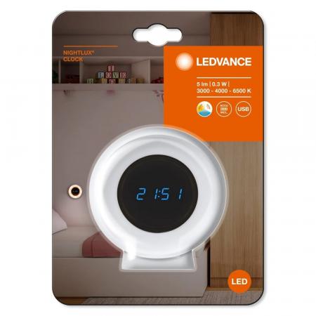 LEDVANCE Nightlux Digitale Uhr mit Nachtlicht inklusive Akku mit USB Kabel
