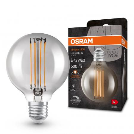 Nur noch angezeigter Bestand verfügbar: OSRAM LED VINTAGE E27 Glühlampe Globe 80 SMOKE dimmbar 11W wie 42W extra warmweißes gemütliches Licht