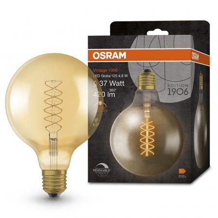 OSRAM LED VINTAGE E27 Glühlampe Globe 125 GOLD dimmbar 4,8 wie 37W extra warmweißes gemütliches Licht