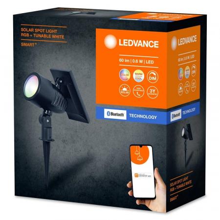 LEDVANCE Smart+ Bluetooth Solar LED Erdspießleuchte Spot Light Multicolor mit Sensor & Solarpanel